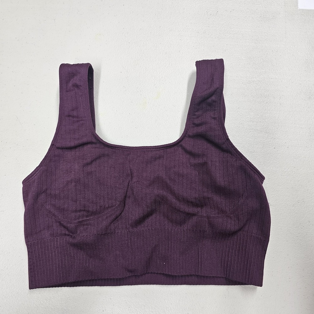 ETHOS Women Sports Bra Small Purple Wireless Knit Wide Strap‎ Pullover